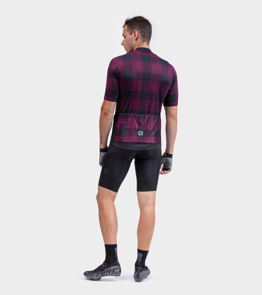 Men's Gravel Cycling Jersey in bordeaux check back view
