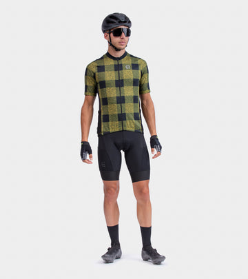 Men's Gravel Cycling Jersey in yellow  check front view