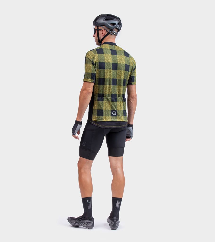 Men's Gravel Cycling Jersey in yellow check back view